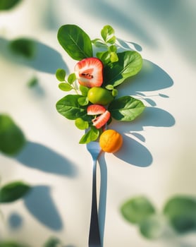 A fork with a salad on it with leaves photo