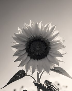A black and white photo of a sunflower