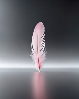 Pink feather is shown on a black background photo