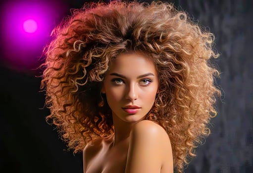 female model with a chic thick curly hairstyle photo