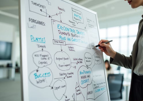 Businesswoman drawing on whiteboard in office photo