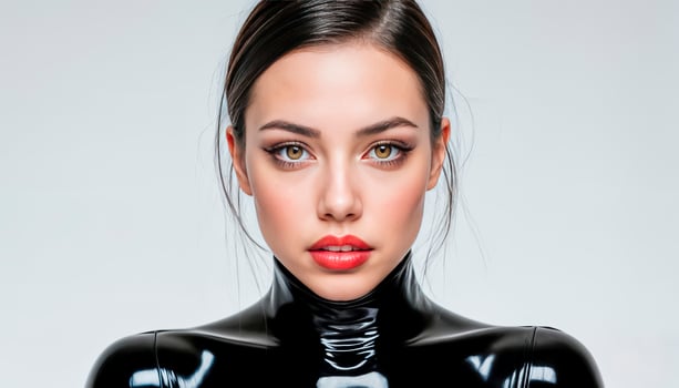 Fashion portrait of super beautiful mysterious high-born model with bright makeup on her face and sensual lips. photo
