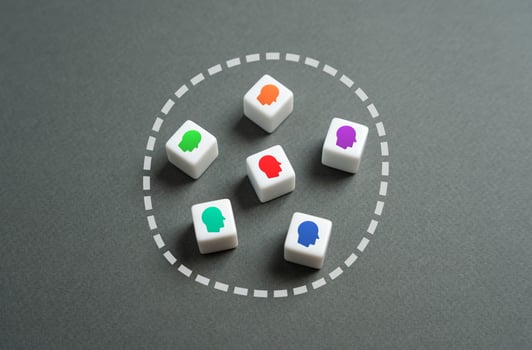 Identifying people into one group. Consumers and categories of buyers. Market segmentation and consumer profiling group. Data analysis, targeted advertising. Shaping customer experiences. photo