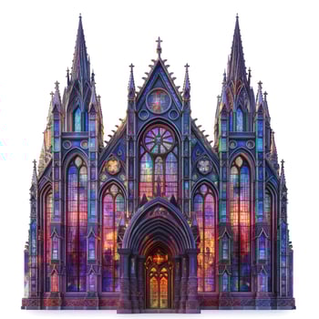 Intricate gothic cathedral with vibrant stained glass windows, showcasing a blend of colors. photo