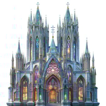 A stunning Gothic cathedral featuring intricate architecture and vibrant stained glass windows, bathed in a radiant light. photo
