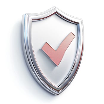 Stylized shield with a check mark symbolizing security and trust. photo