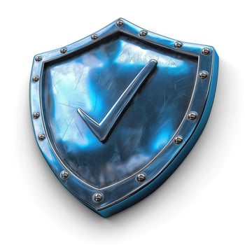 A metallic blue shield with a checkmark, symbolizing security and trust. photo