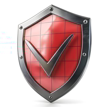 A 3D rendering of a shiny red shield with a checkmark, symbolizing security and trust. photo