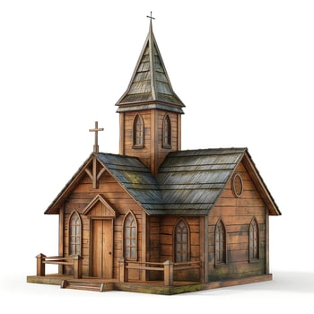 A charming wooden church model featuring stained glass windows and a tall steeple. photo