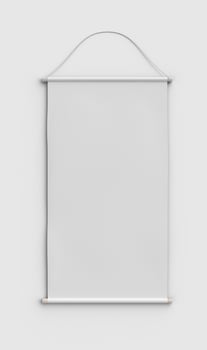 white banner with tubes for commercial on white backdrop photo