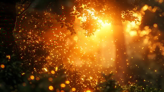 Sunlight Shining Through Forest Trees with Warm Golden Atmosphere photo
