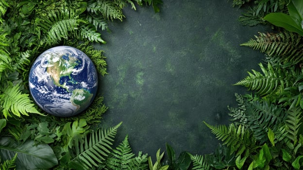 vibrant globe surrounded by lush greenery symbolizes environmental awareness photo