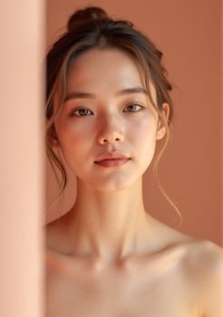 Beautiful asian woman with pink background photo