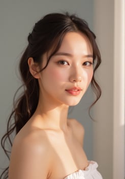 Beautiful asian woman with long hair and makeup photo