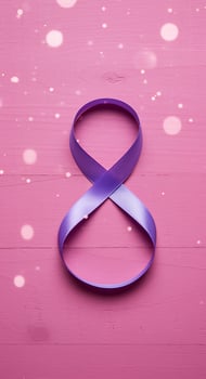 A purple ribbon with the number 8 on it photo