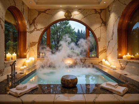 A steamy hot tub in a luxury hotel photo