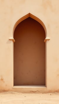 An arched window in a desert building photo