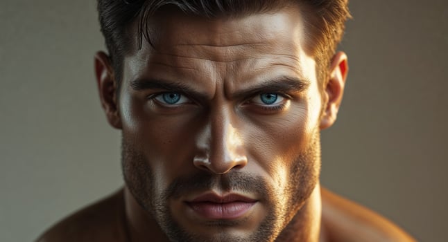 A close up of a man with blue eyes photo
