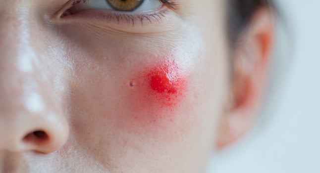 A woman with red spots on her face photo