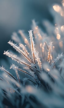Delicate frost crystals adorn fine pine needles a beautiful display of winter's artistry photo