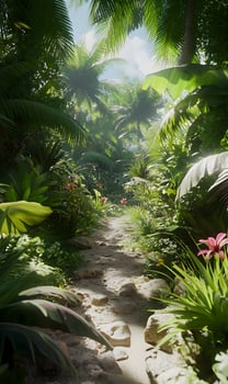 Immersive jungle trail perspective evoking a sense of journey and verdant natural wonder photo