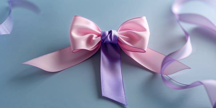 A purple and pink bow on a blue background photo