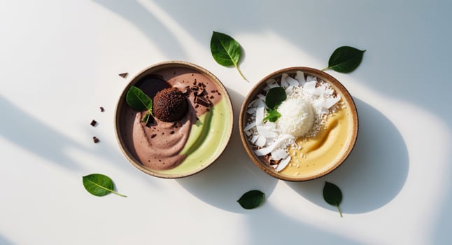 Chocolate cream and coconut smoothie bowls photo