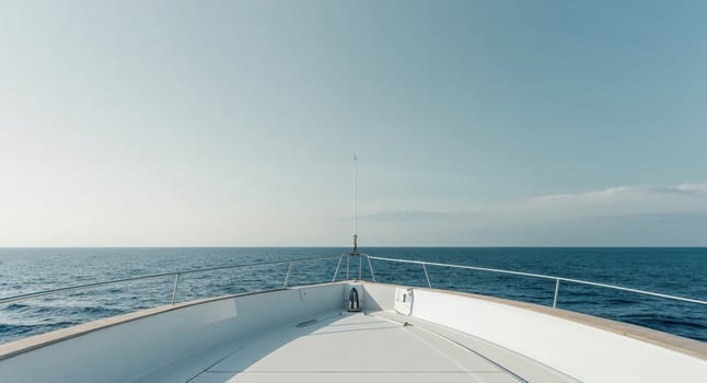 Copy space image of a breathtaking view from the yacht s bow towards the sea photo