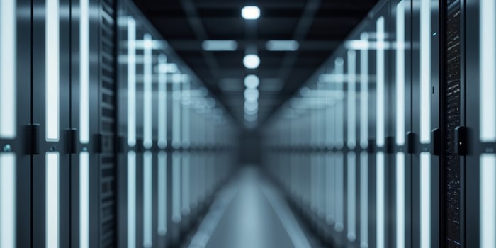 A long row of servers in a data center photo