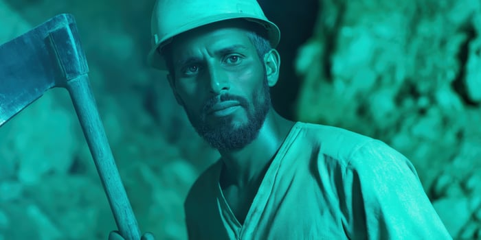 Determined Worker with Hatchet in Industrial Setting photo