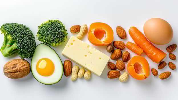 Nutritious Food Display A Vibrant Composition of Healthy Choices, Dive into a world of wholesome goodness with this eye-catching arrangement of nourishing ingredients Highlighting fresh produce photo