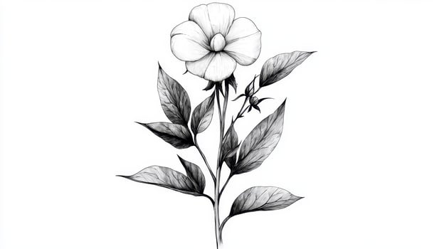 Explore the delicate beauty of this hand-drawn floral illustration, a captivating depiction of a white flower in full bloom, showcasing intricate details and graceful lines This detailed drawing photo