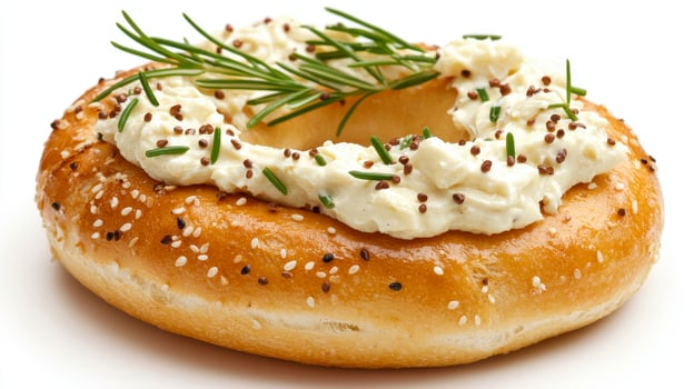 Delicious Sesame Seed Bagel with Cream Cheese and Rosemary A Close-Up Shot Showcasing Freshly Baked Goodness for Breakfast or Brunch A Toasted Treat, Perfect for a quick snack or gourmet meal Enjoy photo