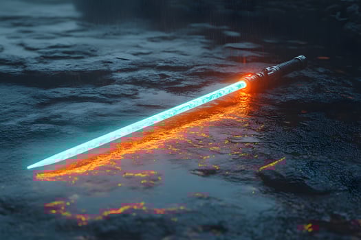 Futuristic Glowing Sword on Wet Surface - Concept Art for Fantasy or Sci-Fi Design photo