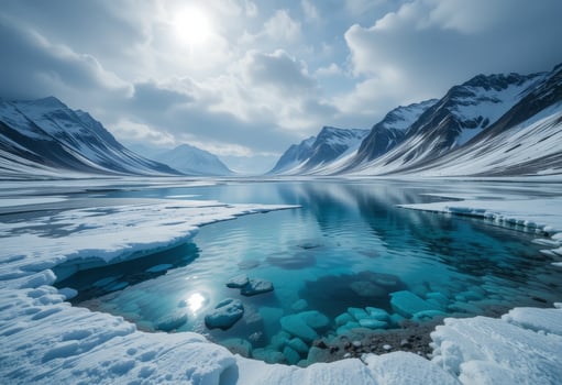 Arctic tundra's and lake merges with frozen landscape. photo