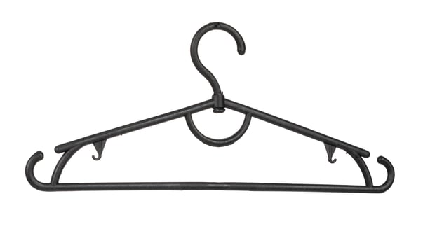 Clothes wooden hanger isolated on white background photo