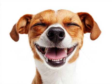 Happy Dog With a Big Smile Showcasing Joy and Playfulness Against a White Background photo