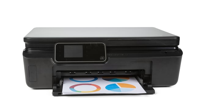 Black multi function printer isolated against a white background photo