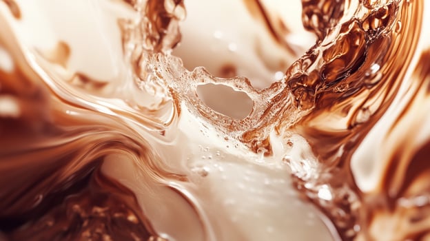 Whirlpool of rich chocolate and creamy vanilla in mesmerizing motion, a swirl of delight captured mid-splash, textures blended into liquid artistry. photo