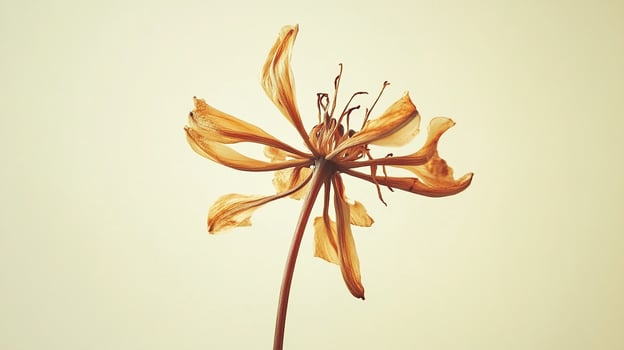 A wilting flower displays its delicate, fragile petals in a display of natural beauty, evoking a sense of ephemeral grace. photo