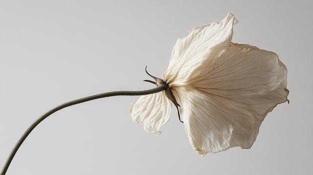 A delicate, ethereal white flower stands out against a neutral background, its petals radiating a sense of fragility and timeless beauty. photo