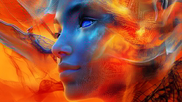Ethereal beauty emerges with vibrant colors and intricate details in a modern abstract art portrayal of a human face. photo