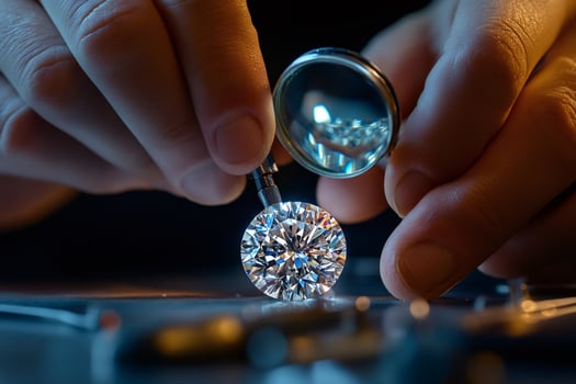 Jeweler carefully examining large diamond with magnifying glass photo