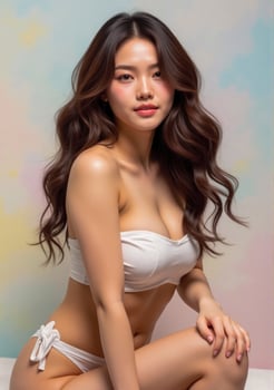 An asian woman in a white bikini photo