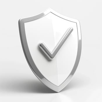 A shiny silver shield symbol with a check mark, representing security and protection. photo