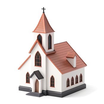 A detailed illustration of a charming white church with a red roof and cross, symbolizing tranquility and faith. photo