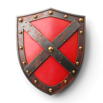 A striking red shield with metallic accents, symbolizing strength and protection. photo
