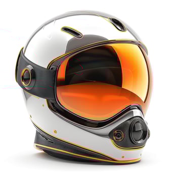 Sleek white motorcycle helmet with a reflective visor, highlighting modern design and safety features. photo