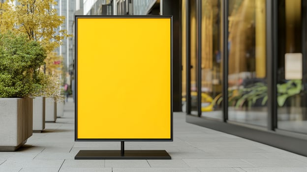 Eye-catching yellow sign catches attention. A bold statement for advertising. It's clean, modern, and ready for any promotional message photo