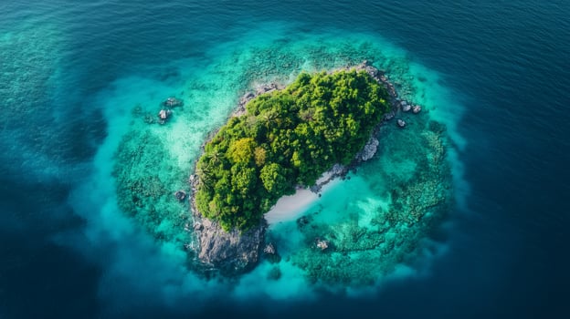 Tropical island surrounded by coral reef and turquoise water in southeast asia photo